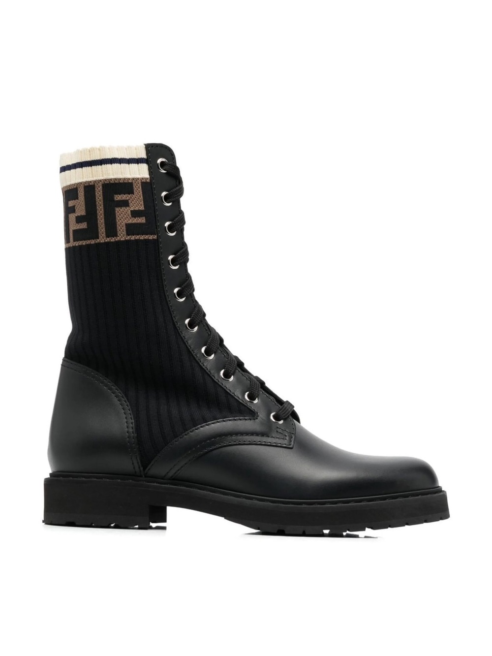 Fendi Black Combat Boots with Logo Sock Detail